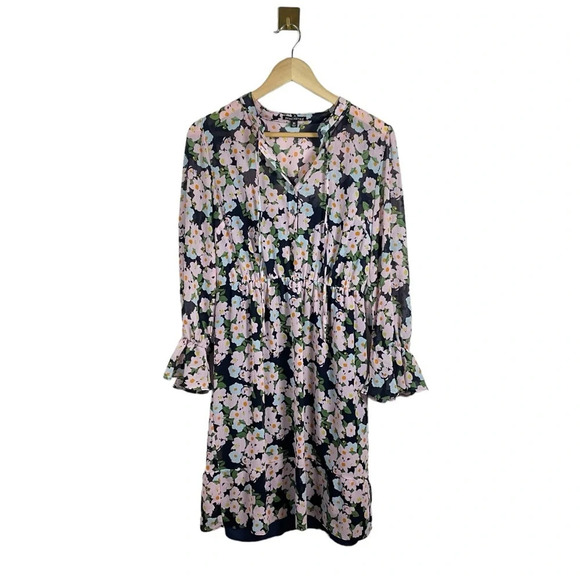 J. Crew Mercantile Drapey Floral Tie-Front Dress in Blue/Purple Size XS - Picture 5 of 15